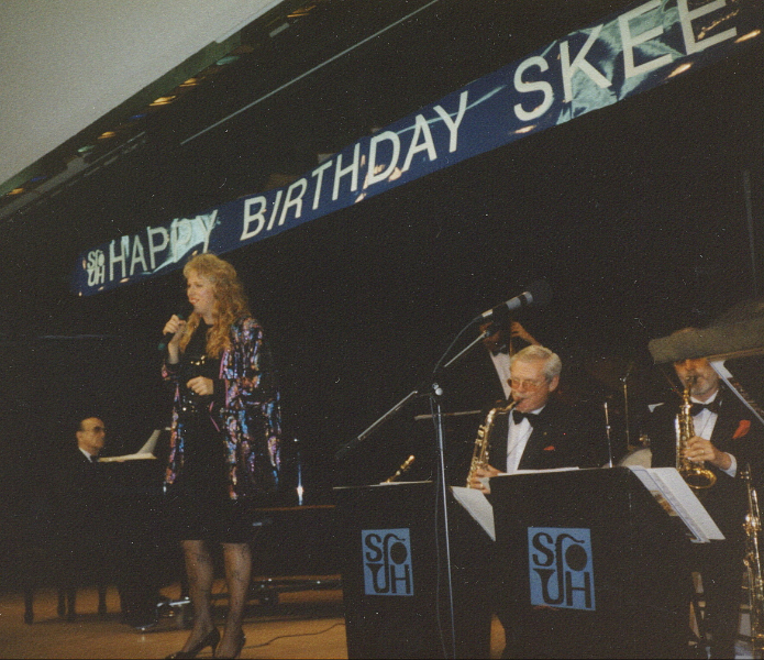 Skeet's Herford's 80th b'day celebration in early 90's. Cat singing with Skeet's Big Band with Gary Scott.